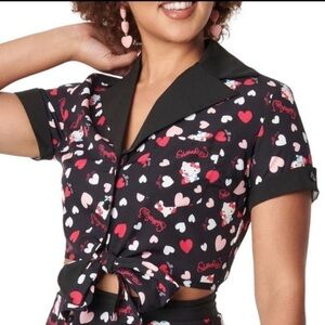 Unique Vintage Hello Kitty Call Me Love Print Shirley Crop Top Large NWT